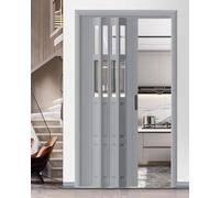 Interior Accordion Door Folding Sliding Doors for Kitchen and Bathroom, Roller Shutter Room Partition Screens, Customizable Concertina Doors with Door Handles and Pulleys(Grey,36x40in(91x101cm))