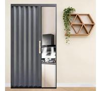 Interior Accordion Door, Metal Retractable Sliding Door Gate Set with Double-Sided Handles & Lock, Easy to Install Customizable Folding Doors(Gray,61x80in(154.9x203cm))