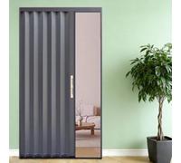 Interior Accordion Door, Metal Retractable Sliding Doors, with Double-Sided Handles & Lock, Customizable Folding Door Set Indoor Use Only(Gray,105x240cm/41.3x94.4in)