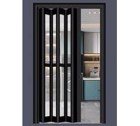 Interior Accordion Doors Frosted Clear Sliding Folding Doors for Home Bathroom Bedroom & Studio57x80in (143.5x203cm) Black Folding Door