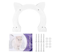 Interior Cat Door, Cat Head Shaped Plastic Pass Through Door with Fish Bone Pattern with User Manual No Barrier Pet Hole Enclosures for Bedroom Wall (White)