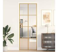 Interior Door 76x201.5 cm Gold Aluminium Frame Tempered Glass Slim Modern Indoor