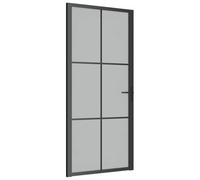 Interior Door 93 x 201.5 cm Black Frosted Glass with Aluminium Frame, 5 mm Tempered Glass, Modern Privacy Screen, Includes Mounting Accessories, for Door Frames 35-50 mm, Stylish Transition in the