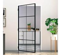 Interior Door Black 102.5 x 201.5 cm with Tempered Glass and Aluminium Frame Slim Modern for Living Room and Entrance, Robust with 5 mm Glass Thickness, Easy Assembly, Double-Sided