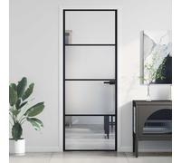 Interior Door Black 76x201.5 cm Aluminium Frame Tempered Glass Slim Matt Finish