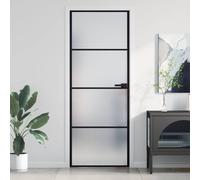 Interior Door Black 76x201.5cm Aluminium Frame Tempered Glass Slim Matt Privacy
