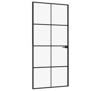 Interior Door Black 93 x 201.5 cm Made of Tempered Glass and Aluminium Slim Frame Modern Design for Living Rooms and Easy Assembly with Handle Aluminium Alloy Robust Durable