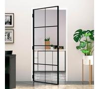 Interior Door Black 93 x 201.5 cm with Tempered Glass and Aluminium Frame Slim Modern Design for Living Rooms and Easy Assembly with Handle and Robust Door Leaf