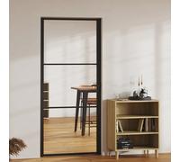 Interior Door Black Transparent 93x201.5cm Tempered Glass Aluminium Frame Handle