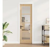 Interior Door Modern Natural Solid Pine Wood 4mm Tempered Glass 61x198.5cm DIY.