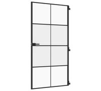 Interior Door Slim Black 102.5 x 201.5 cm Tempered Glass Aluminium Frame Matt Transparent Modern Design with Decorative Line for Living Room Transition and Privacy
