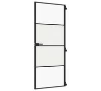 Interior Door Slim Black 83 x 201.5 cm Tempered Glass Aluminium Door Leaf with Handle and Mounting Material for Wooden Frame Modern Transition with Light Transmission and Privacy