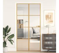 Interior Door Slim Golden 102.5x201.5 cm Tempered Glass and Aluminium Berkfield Home Black One Size