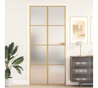 Interior Door Slim Golden 93x201.5 cm Tempered Glass and Aluminium Berkfield Home Black One Size