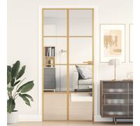 Interior Door Slim Golden 93x201.5 cm Tempered Glass and Aluminium Berkfield Home Black One Size