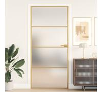 Interior Door Slim Golden 93x201.5 cm Tempered Glass and Aluminium Berkfield Home Black One Size