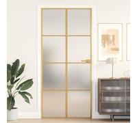 Interior Door Slim Golden 93x201.5 cm, Tempered Matt Glass Panel with Robust Aluminum Frame, Reversible Design for Home and Office Privacy