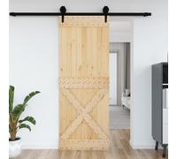 Interior door Solid pinewood natural 85x210 cm Sliding barn cross design rustic