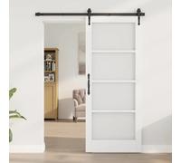 Interior Door White Primed 83 x 202 cm Solid Pine 4mm Tempered Glass Modern Slim
