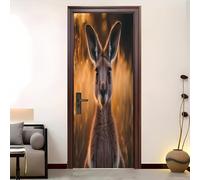 Interior Doors Decal Stickers Peel and Stick, Animal Kangaroo Portrait Door Mural Cover Removable Brown Self-Adhesive Wallpaper for Bedrooms Living Room 90x200 cm