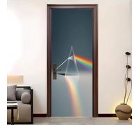 Interior Doors Decal Stickers Peel and Stick, Creative Minimalist Rainbow Door Mural Cover Removable Grey Self-Adhesive Wallpaper for Bedrooms Living Room 95x215 cm