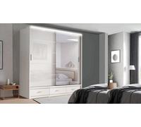 Interior Emporium Ie High Gloss Florence Mirror Door With Led Light - Sliding Door Wardrobe - Wardrobe For You ( White , 205 Cm)