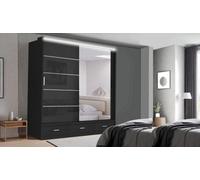 Interior Emporium Ie High Gloss Florence Mirror Door Without Led Light - Sliding Door Wardrobe - Wardrobe For You ( Black , 205 Cm )