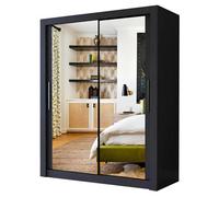 Interior Emporium Ie Milan Sliding Mirror Door Wardrobe With Drawers & Shelves - Sliding Door Wardrobe Without Led Lighting ( Black , 180 Cm )