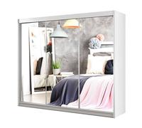 Interior Emporium Ie Milan Sliding Mirror Door Wardrobe With Drawers & Shelves - Sliding Door Wardrobe Without Led Lighting ( White , 250 Cm )