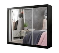 Interior Emporium Ie Milan Sliding Mirror Door Wardrobe With Drawers & Shelves - Sliding Door Wardrobe Without Led Lighting ( Black , 250 Cm )