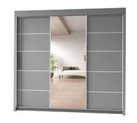 Interior Emporium Ie Oslo Wradrobe With Rails & Shelves With Led Light Sliding Door Wardrobe With Led Light ( Grey , 203 Cm )