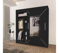 Interior Emporium Ie Stylish Venice Bedroom Wardrobe With Double Sliding Doors With Led Lighting ( Black , 150 Cm )