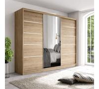 Interior Emporium Ltd IE Lyon Sliding Door Bedroom Wardrobe with LED Light - Wardrobe for You - Wardrobes with LED Light ( Oak, 250 cm ) in Light Oak Interior Emporium Ltd Light Oak