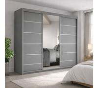 Interior Emporium Ltd IE Oslo Wradrobe with Rails & Shelves with LED Light Sliding Door Wardrobe with LED Light ( Grey, 250 cm ) in Grey Interior Emporium Ltd Grey
