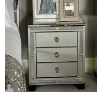 Interior Emporium Ltd Valencia Mirrored Bedside Table - 3 Drawers - Crushed Diamond Finish - Pre-Assembled in Grey Interior Emporium Ltd Grey