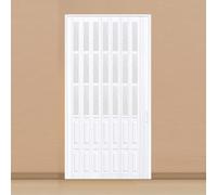 Interior Folding Sliding Doors PVC Bi-fold Doors Accordion Closet Doors with Handles & Acrylic Glass for Kitchen Bathroom(Off-White,62.1x203cm)