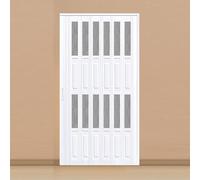 Interior Folding Sliding Doors PVC Bi-fold Doors Accordion Closet Doors with Handles & Acrylic Glass for Kitchen Bathroom(Light White,120x203cm)