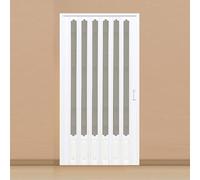 Interior Folding Sliding Doors PVC Bi-fold Doors Accordion Closet Doors with Handles & Acrylic Glass for Kitchen Bathroom(All White,70.1x203cm)