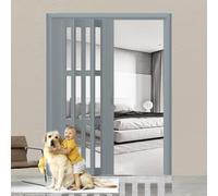 Interior Folding Sliding Doors, PVC Bi-fold Room Divider with Handles & Acrylic Glass, Blackout Feature