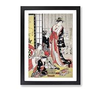 Interior Of A Home By Torii Kiyonaga Asian Japanese Framed Print | A4 Black Framed Wall Art | Ready to Hang | Asian Nature Picture | Living Room Bedroom Lounge Office