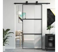 vidaXL Sliding Door Interior Barn Door Black Tempered Glass and Aluminium