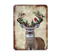 Interior Styling Piece 12x16 Inch Metal Wall Sign Featuring Winter Deer Christmas Holly Modern Retro Home Detail Fits Office Or Studio With Classic Retro Character Indoor Wall Accent