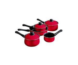 Interiors by Premier 5-Pc Non-Stick Red Carbon Steel Cookware Set with Lids, Bakelite Handles - PF-0204212