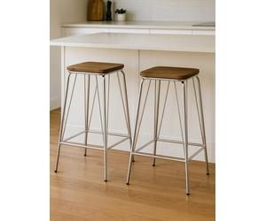 Interiors by Premier Bar Stool District Natural Elm Wood with Chrome Legs Set of 2