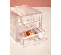 Premier Housewares Clear Cosmetics Organizer/Makeup Storage Box With 3 Pull Out Drawers/Stylish Plastic Makeup Organizer W12 x D14 x H11cm/ Storage Box For Makeup
