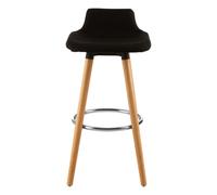 Interiors by Premier Black Bar Stool: Beech Wood Legs, Grey Fabric Seat, Space-Saving Kitchen Stool, Easy-Clean, 136kg Capacity