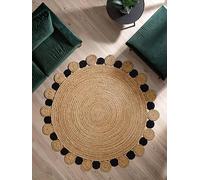 Premier Housewares Bosie Demir Large Natural and Black Jute Rug - Size: 150 x 150cm - Wilko