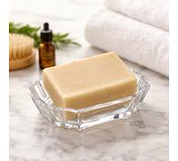 Interiors by Premier Clear Glass Soap Dish, Geometric Design Transparent Soap Storage Case, Compact Soap Tray & Stand For Shower