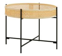 Orsina Natural Rattan Top Coffee Table With Cross Legs, Hand Woven Square Webbed Table, Sleek Wooden Coffee Table