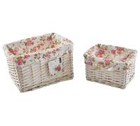 Interiors by Premier Set of 2 Willow Baskets with Floral Linings, Decorative Smart Storage Basket, Woven Picnic Basket for Fruits Interiors by Premier White One Size